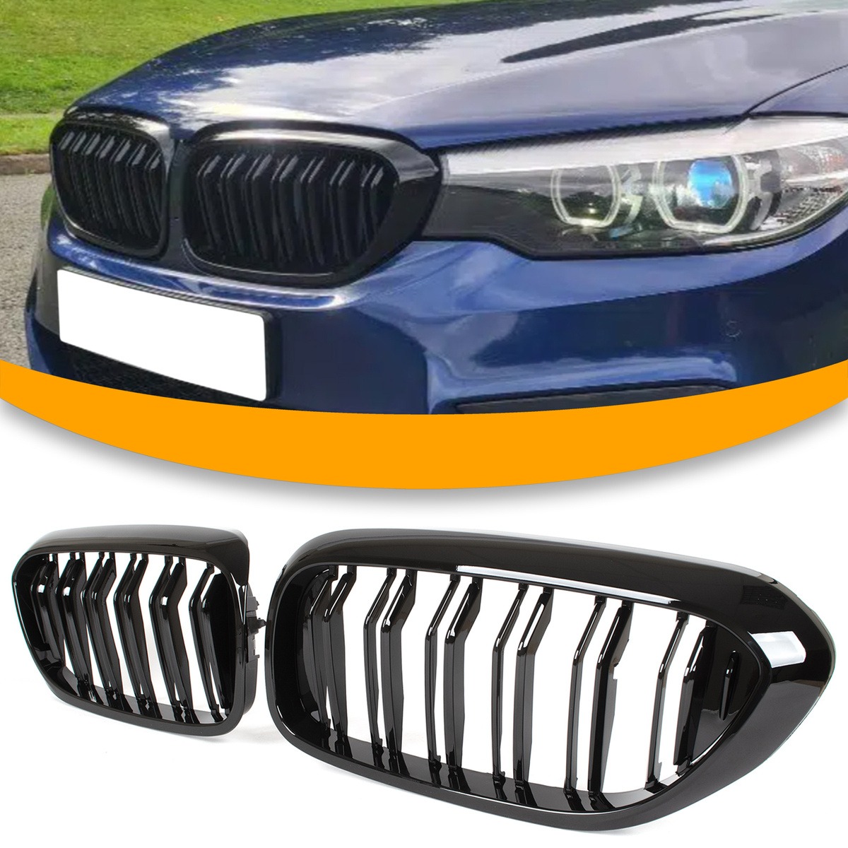 Атрибути між рефлекторами BMW 5 G30/G31 2017- ліві + праві BLACK GLOSSY DOUBLE BAR