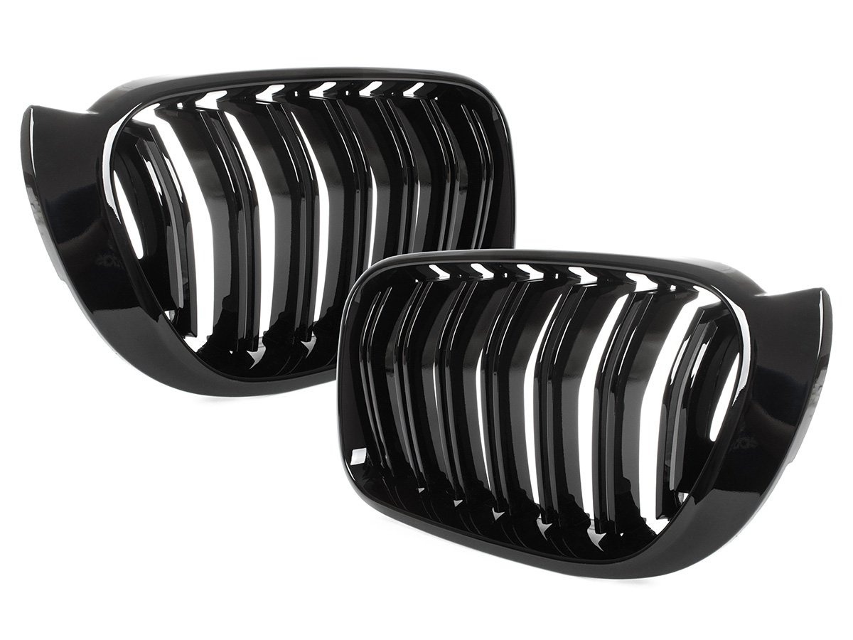 BMW X3 F25 14-17 атрибути між фарами (недоробки) ліві + праві BLACK GLOSSY DOUBLE BAR